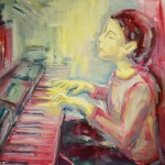 Playing the Piano cm 90 x 90 Oil on Canvas (Rockakademie Dortmund, Auftragsarbeit)